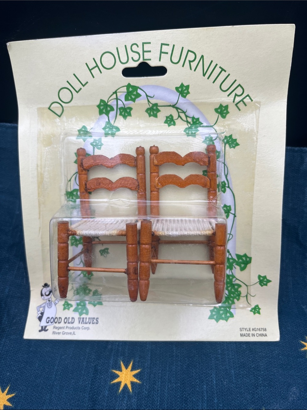 Vtg Dollhouse Furniture  Pr Wood Wicker Ladderback Chairs 1:12 Scale 3”x1.5  New